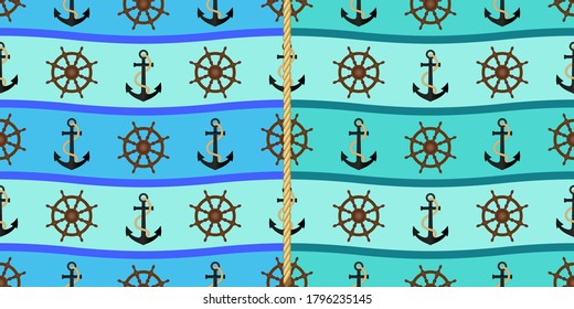 A set of patterns on the marine theme. Vector.