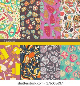 Set of  patterns in one palette  vector version . Seamless pattern 