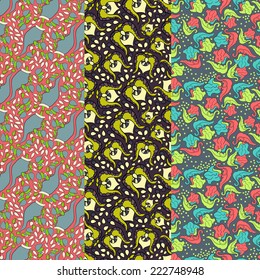 Set of patterns in one palette vector version . Seamless pattern