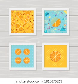 Set of patterns with orange slices. Home decor. Wall art. Digital poster printing. Vector illustration