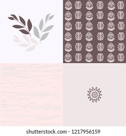Set of patterns, pastel colors, flower, flowers and leaves, nature, separate elements, hand drawing, textiles, vector illustration