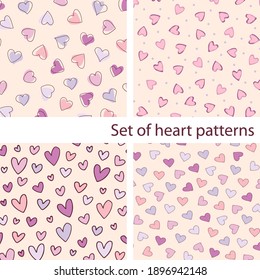 Set of patterns pink hearts