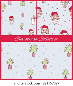 set of patterns with Santa Claus, christmas tree, new year collection background