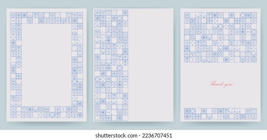 Set of patterns in scandinavian traditional style. Geometric flower pattern. Suitable for invitations, menus, brochures, banners, packaging