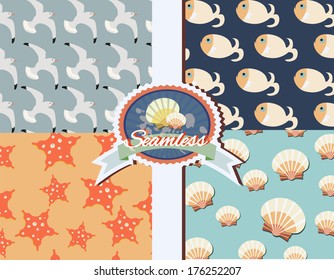 Set of patterns with sea creatures