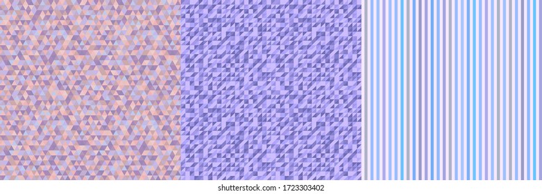 Set of patterns. Seamless checkered texture. Triangle multicolored background. Geometric wallpaper with stripes. Prints for design