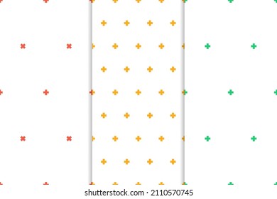 Set of patterns. Set of simple seamless 3 colour Scandinavian trend seamless pattern - cross