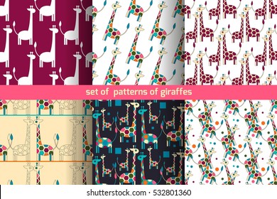 set of patterns of small colorful giraffes