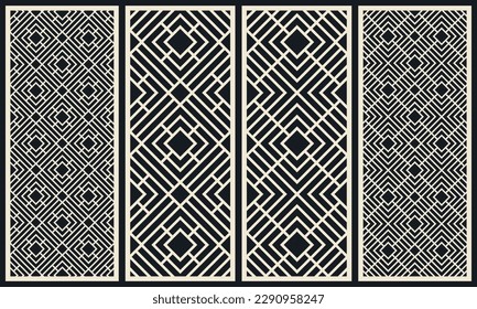 Set of patterns of square shaped.  Laser cutting of decorative panels. Template for cutting plywood, wood, paper, cardboard and metal.