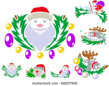 Set of patterns with St. Claus and Rudolph reindeer. Vector illustrations.