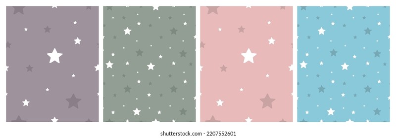 Set of patterns of stars. Seamless hand drawn small stars pattern for wrapping paper. Galaxy design. Vector illustration