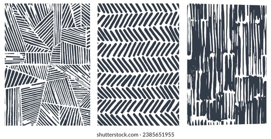 Set of patterns. Stripe Line Background. Painted Brush Lines Horizontal Vertical Pattern. Textured Repeat Pattern. Abstract Hand Drawing. Textile Print. Cover Bed Sheet. Modern Trendy Monochrome.