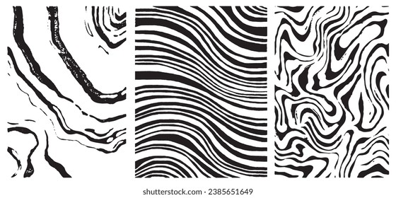 Set of patterns. Stripe Wavy Line Background. Painted brush lines horizontal, chaotic, parallel pattern. Textured Repeat Pattern. Abstract Hand Drawing. Textile Print. Modern Trendy Monochrome.