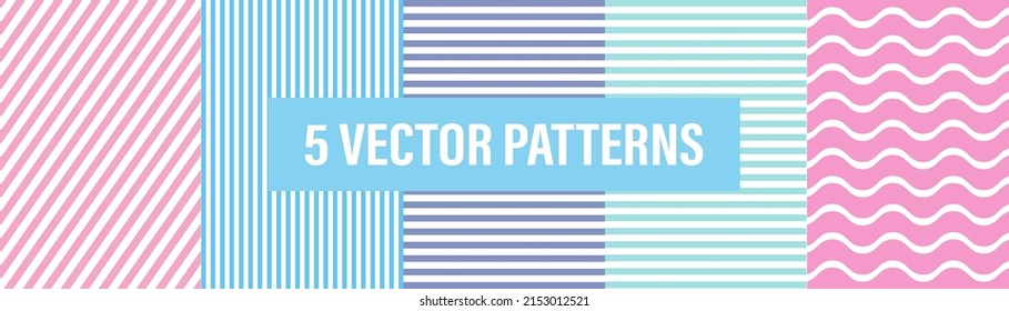 Set of patterns striped backgrounds. Geometric, seamless pattern of zigzag lines. Vector illustration.