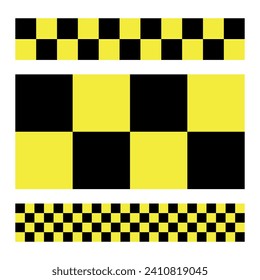 Set of patterns for the Taxi yellow and black. Taxicab checkers in different sizes. Stickers, magnets for the cab. Yellow and black squares for magnets.