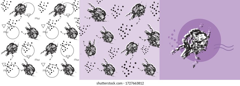 A set of patterns with a turtle and graphic elements