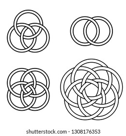 set of patterns twisted rings, vector logo tattoo plexus circles, pattern of intertwined circles