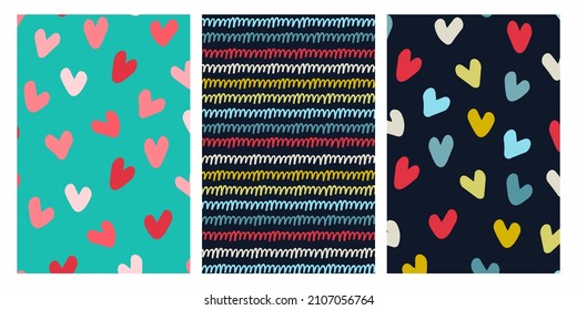 Set of patterns for Valentines Day gifts wrapping. Holidays backgrounds with hearts