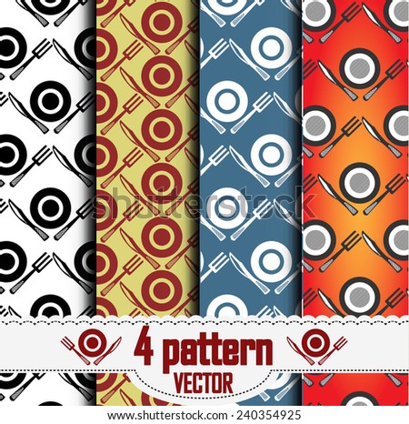 set of patterns, which show the cutlery, plate, fork, spoon, knife. Hidden under the mask pattern. 