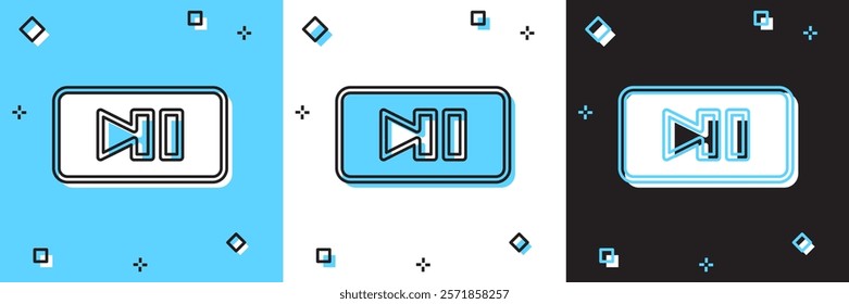 Set Pause button icon isolated on blue and white, black background.  Vector