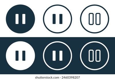 Set of Pause icons isolated flat and outline style vector illustration