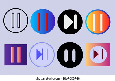 Set of Pause media player button with colorful flat style vector design.