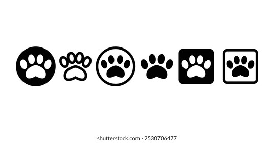 set of paw icon symbol sign vector design black white color simple outline black fill illustration collection isolated