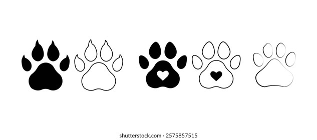 set of Paw icon vector illustration. paw print sign and symbol set. dog or cat paw iconsymbol.