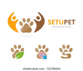 Set of paw logo combination. Pet and family symbol or icon. Unique vet and union, help, connect, team logotype design template.