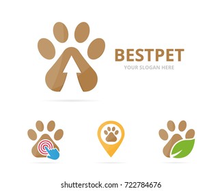 Set of paw logo combination. Pet and growth symbol or icon. Unique vet and upload logotype design template.