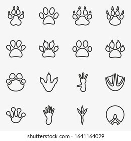 Set of paw print line black and white vector icon.