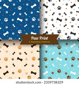 Set of Paw print seamless pattern background vector design