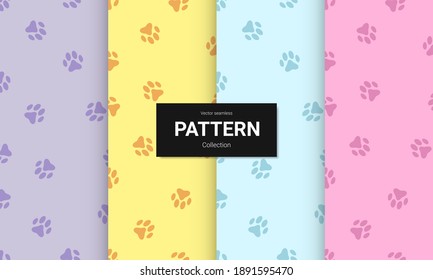 Set of Paw print seamless texture. Textile pattern cat footprints. Cat footprint seamless pattern. Vector illustration