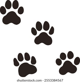 A set of paw print. silhouette of cat or dog paw.