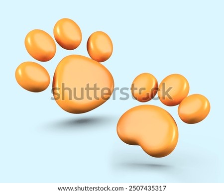Set of paw prints in 3D cartoon style. Yellow footprints with four and three fingers
