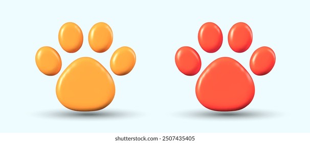 Set of paw prints of different colors. Templates for marking products for animals