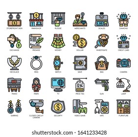 Set of pawnshop thin line and pixel perfect icons for any web and app project. 