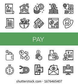 Conjunto de iconos de pago. Tales como Bill, Coin, Money, Wallet, Bitcoin, Appointes, Time is money, Exchange, Card, Credit card, Online payment , iconos de pago