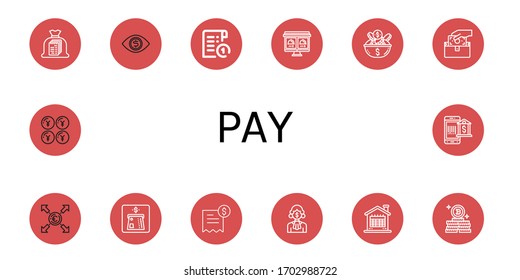 Conjunto de iconos de pago. Tales como facturación, dinero, recibo, pedido en línea, moneda, billetera, euro, atm, factura, corrupción, calendario, bitcoin, yen, método de pago, iconos de pago