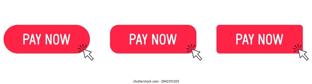 Set of "Pay now" red buttons with mouse arrow