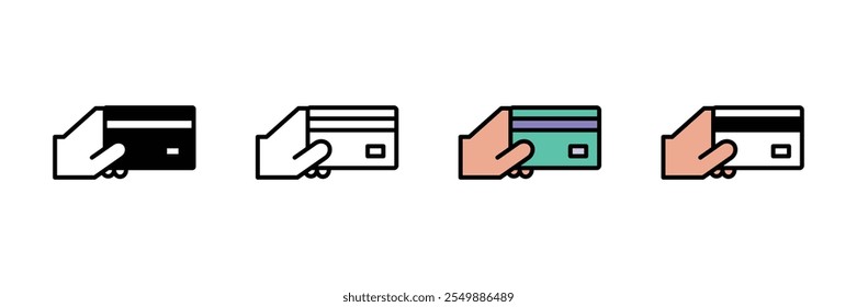 Conjunto de colección de icono de pago. Mano con el símbolo de la tarjeta. Ilustración vectorial.