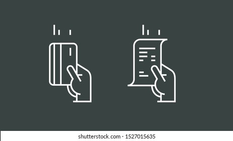 Set of payment options vector elements in flat style. Credit card processing, hand holding debit-credit card, cash and receipt.
