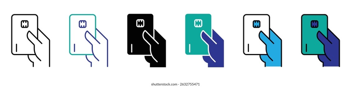 Set of payment options vector elements in flat style. Credit card processing, hand holding debit-credit card, cash and receipt. stock vector. illustration.