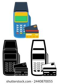 Establecer el símbolo del terminal de pago. Símbolo plano de máquina de tarjeta de crédito 
ilustración vectorial de diseño