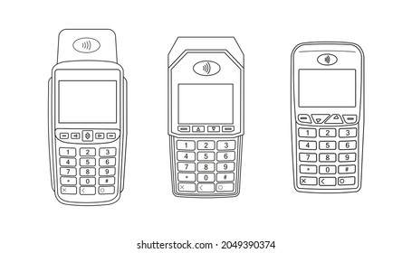 Set payment terminal mockup. Cash register. Vector illustration.