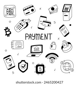 Set of payments doodle. Vector Isolated on white background