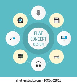 Set of PC icons flat style symbols with control device, monitor, modem and other icons for your web mobile app logo design.