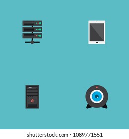 Set of PC icons flat style symbols with camera, processor, server and other icons for your web mobile app logo design.