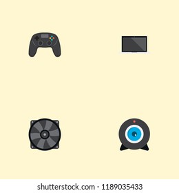 Set of PC icons flat style symbols with laptop, camera, fan and other icons for your web mobile app logo design.