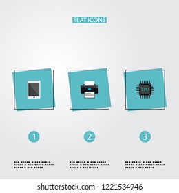 Set of PC icons flat style symbols with tablet, cpu, printing machine and other icons for your web mobile app logo design.
